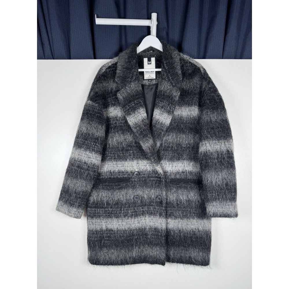 Soia & Kyo - Alpaca, Mohair, Wool Blend - Long Peacoat Gray Black - size M